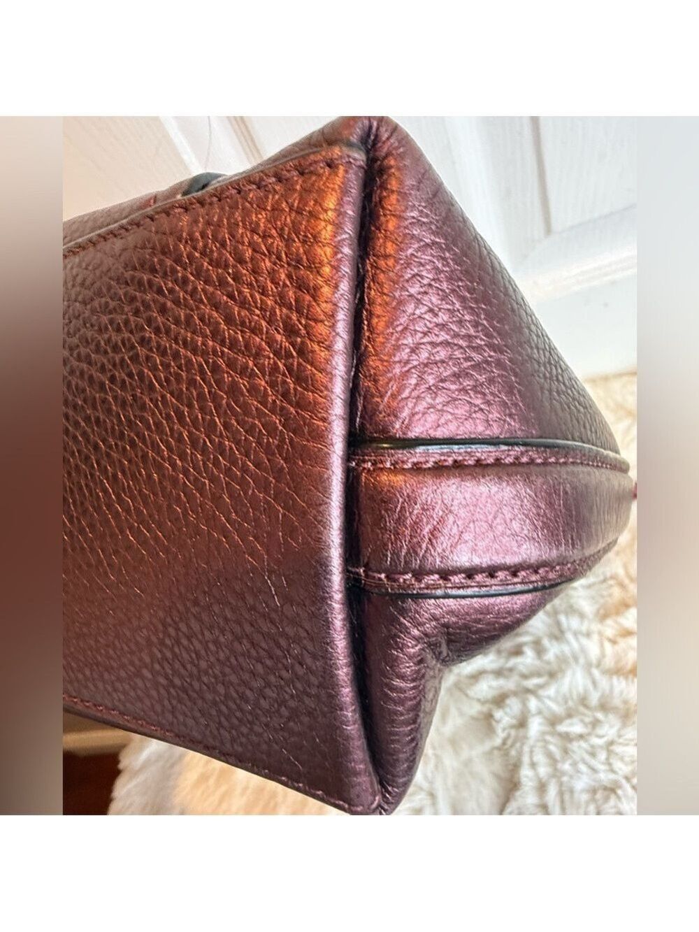 COACH MARLON PEBBLED LEATHER METALLIC WINE - Picture 9 of 16